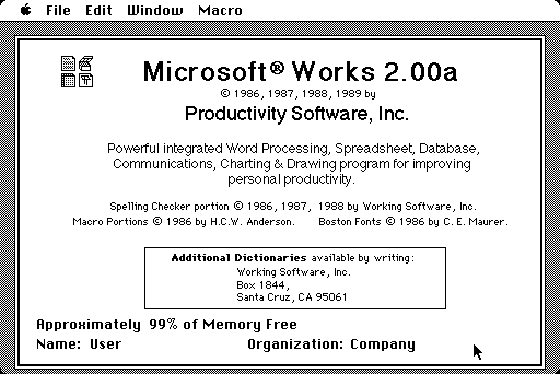 Microsoft Works 2.0 for Mac Splash Screen (1989)
